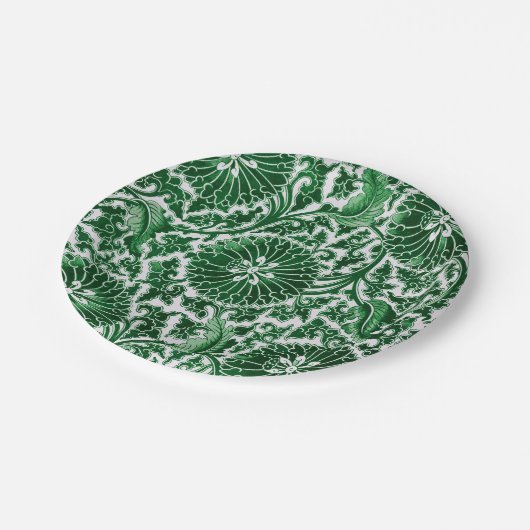groen sierbloemmotief papieren bordje (Gekanteld)