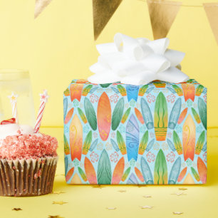 Groen Sinaasappel & Blauw Zomer Surfplanken Cadeaupapier