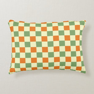 Groen Sinaasappel Bruin Geruit Gingham Patroon Accent Kussen