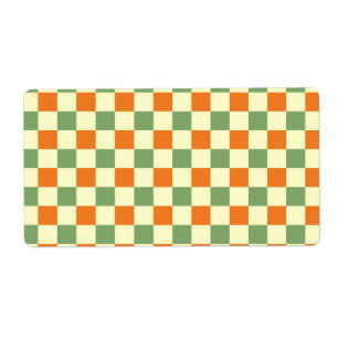 Groen Sinaasappel Bruin Geruit Gingham Patroon Etiket