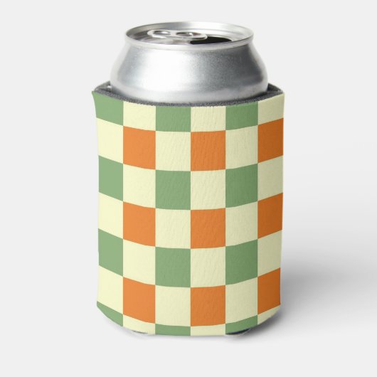 Groen Sinaasappel Checkerboard Retro Classic Chequ Blikjeskoeler (Blikje Achterkant)