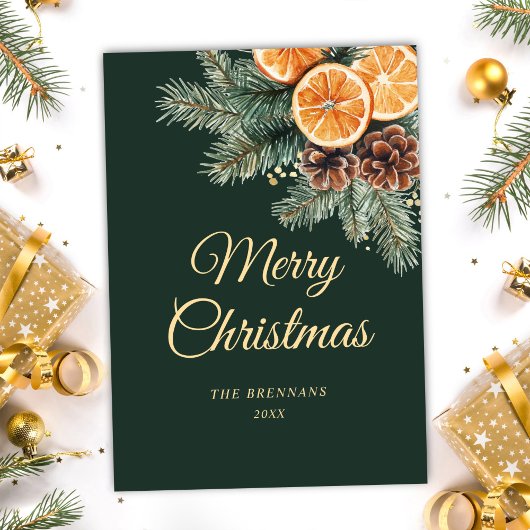 Groen Sinaasappel Elegant Citrus Christmas Feestdagenkaart