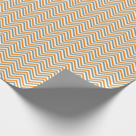 Groen Sinaasappel en witte zigzag Chevron Cadeaupapier (Hoek)