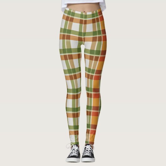 Groen Sinaasappel Gingham Leggings (Voorkant)