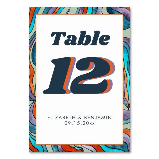 Groen Sinaasappel Golvende Moderne Retro Groovy Br Kaart (Achterkant)