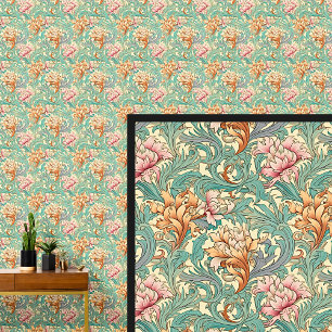 Groen Sinaasappel Roze Art Nouveau Behang