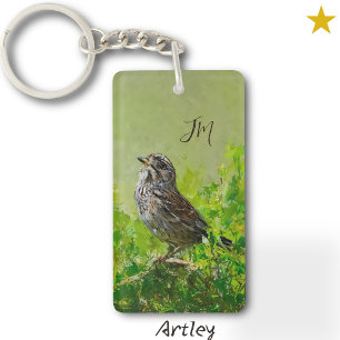 Groen Sinaasappel Song Sparrow Bird Schilderen Ini Sleutelhanger