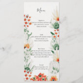 Groen Sinaasappel Wit Waterverf Bloemenbruiloft | Menu (Voorkant)