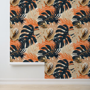 Groen Sinaasappel Zomer Tropische Monstera bladere Behang