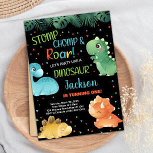 Groen Sinaasappel Zwart Dinosaurus Verjaardagsuitn Kaart