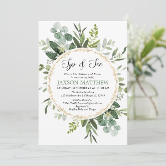 Groen Sip en See, Eucalyptus Ontmoet Greet baby Kaart (Staand voorkant)