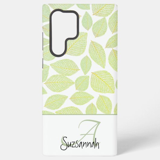 Groen Skelet Blad Patroon op Wit Samsung Galaxy Hoesje (Achterkant)