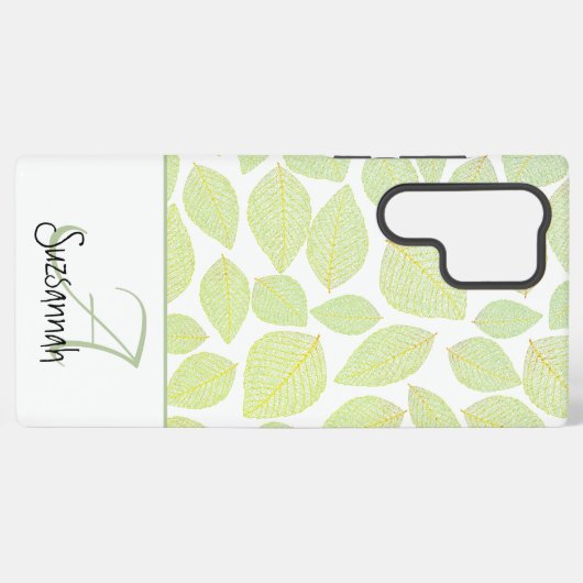 Groen Skelet Blad Patroon op Wit Samsung Galaxy Hoesje (Achterkant horizontaal)