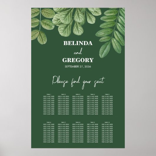 Groen Smaragd Groen Bruiloft Zitkaarten Poster (Voorkant)