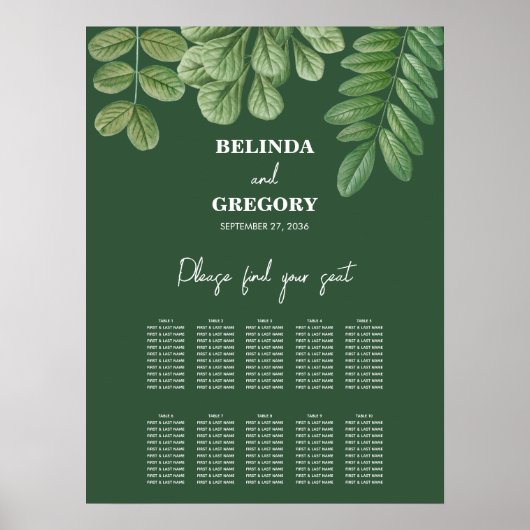Groen Smaragd Groen Bruiloft Zitkaarten Poster (Voorkant)