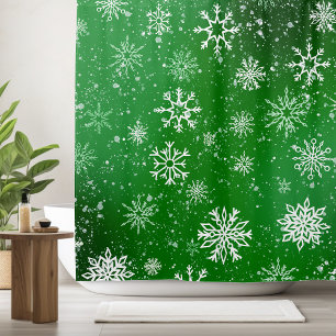 Groen Sneeuwvlokken Patroon Festivale Winter Vakan Douchegordijn