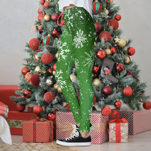 Groen Sneeuwvlokken Patroon Festivale Winter Vakan Leggings