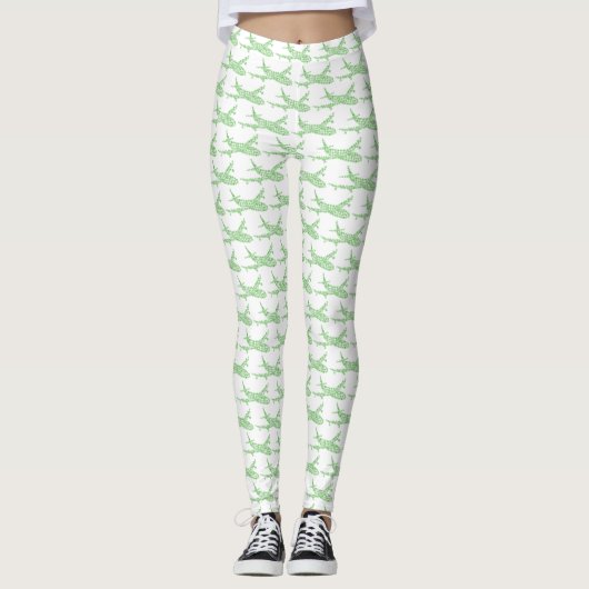 Groen Snowflake-vliegtuig - Leggings (Voorkant)