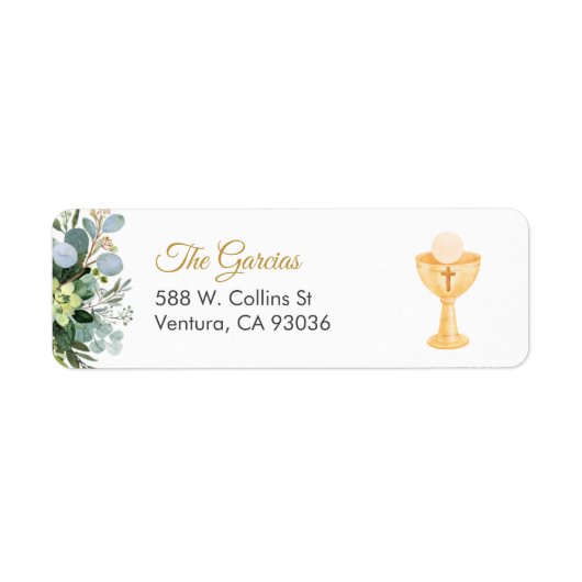 Groen Spaans met kelk Eerste Communie Etiket (Voorkant)