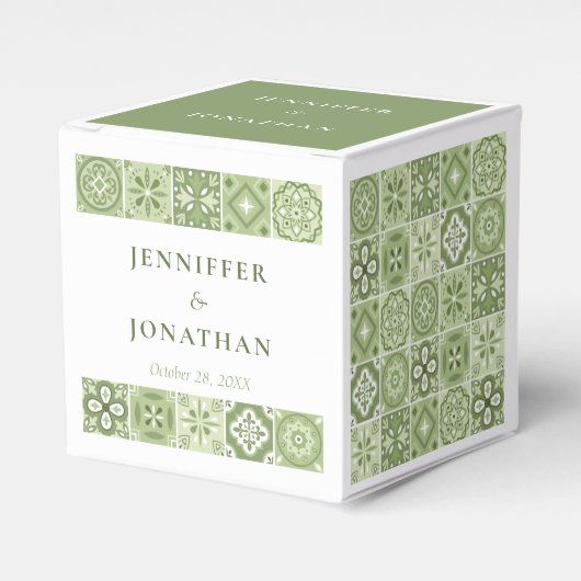 Groen Spaans tegels Favor Box Bedankdoosjes (Voorkant Zijde)