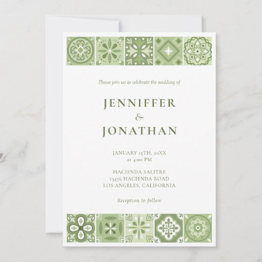 Groen Spaans tegels uitnodiging (Voorkant)