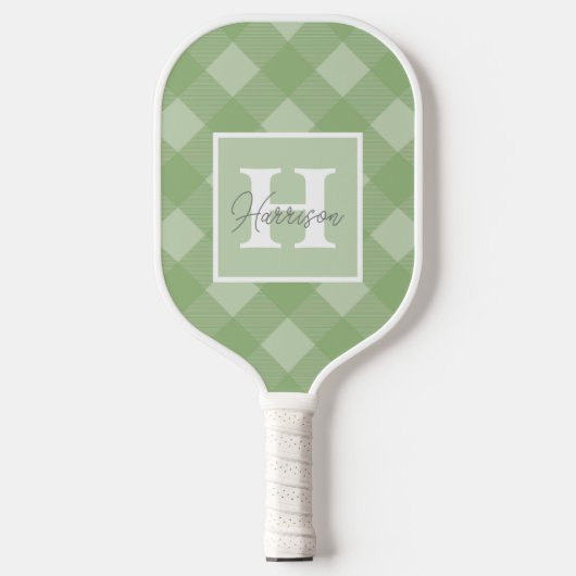 Groen speldenmonogram en  naam pickleball paddle (Voorkant)