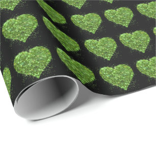 Groen sprankelend glitter hartpatroon cadeaupapier