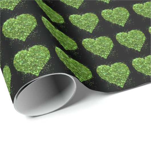 Groen sprankelend glitter hartpatroon cadeaupapier (Rol Hoek)