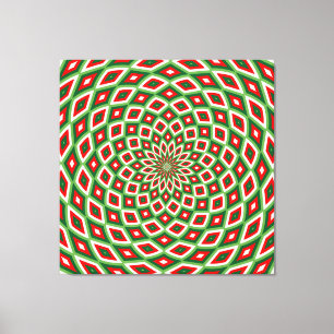 Groen, Ster Wit en Rood Koepel Effect Patroon Canvas Afdruk