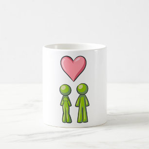 Groen Stokfiguur Koppel Roze Hart Liefde Koffiemok