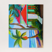Groen strandhuis Tropische oceaan kunst Legpuzzel (Verticaal)