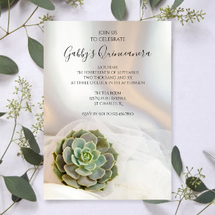 Groen Succulent op White Quinceanera Party Kaart