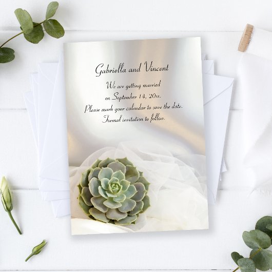 Groen Succulent op Wit Wedding sparen de Datum Kaart