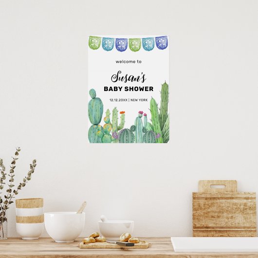 Groen Taco Fiesta Cactus Baby shower Welkom Poster (Keuken)