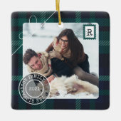 Groen Tartan Betonverdelingspakket 2 Fotofamilie Keramisch Ornament (Voorkant)