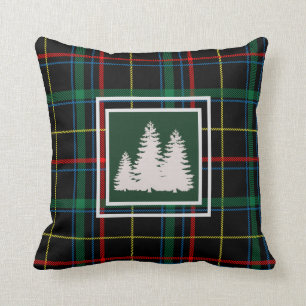 Groen Tartan Gedekte witte Pijn Tree Silhouette Kussen