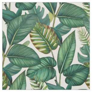 Groen & Teal Palm Monstera Tropisch Bladeren Patro Stof