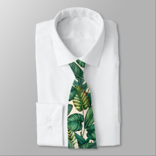 Groen & Teal Palm Monstera Tropisch Bladerenpatroo Stropdas