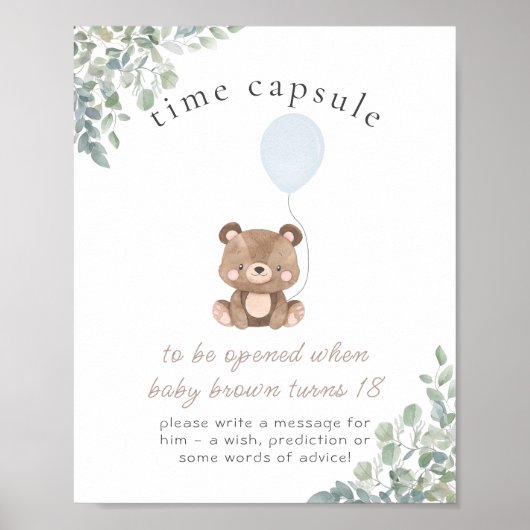 Groen Teddybeer Eerste Verjaardag Tijd Capsule Poster (Voorkant)