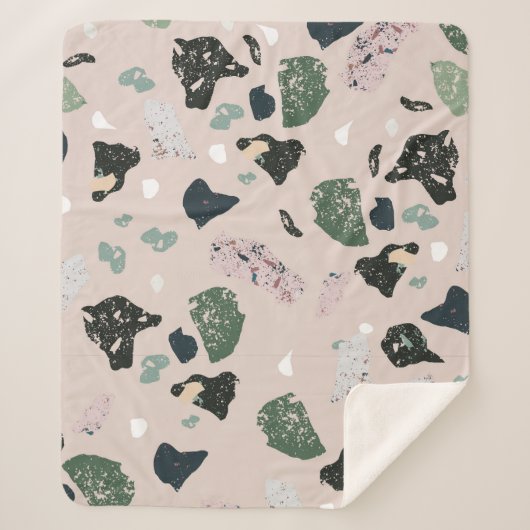 Groen Terrazzo Patroon Sherpa Deken (Voorkant)