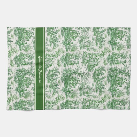 groen toile de jouy bedrukt theedoek (Horizontaal)