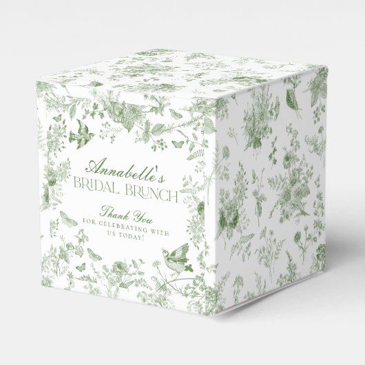 Groen Toile de Jouy Bloemen Bruids Brunch gunstbox Bedankdoosjes (Voorkant Zijde)