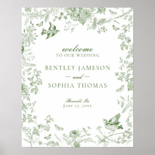 Groen Toile De Jouy Bloemen Huwelijks Welkom Bord Poster