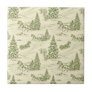 Groen toile kerst slee rit patroon tegeltje