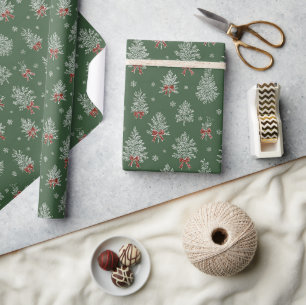Groen Toile Kerstboom Patroon Cadeaupapier