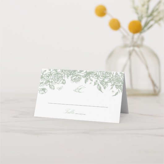 Groen Toile Trouwgevouwen Place Card Chinoiserie (Voorkant)
