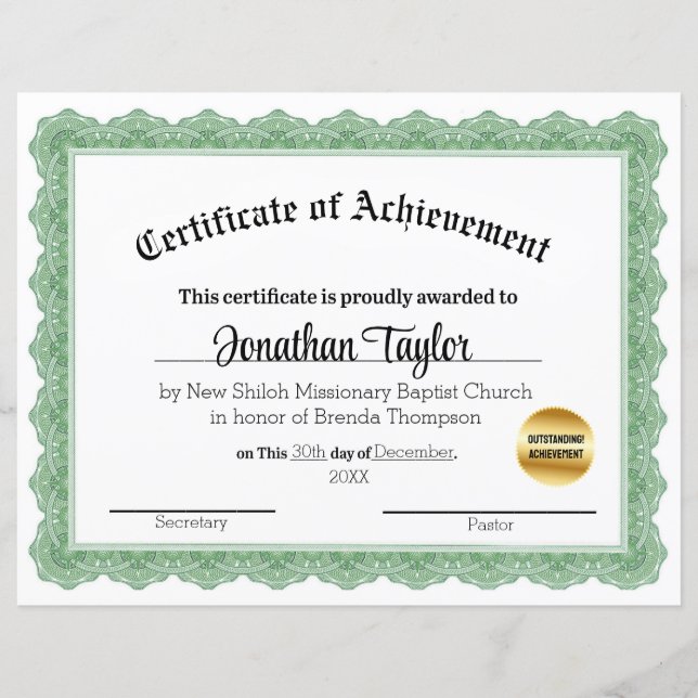 Groen traditioneel scholingscertificaat (Voorkant)