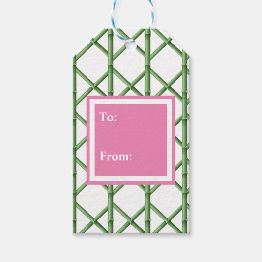 Groen Trellis Bamboe Patroon voor Preppy Cadeaulabel (Voorkant)