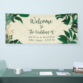 Groen Tropisch Bladgroen Modern Bruiloft Welkom Spandoek (Beurs)