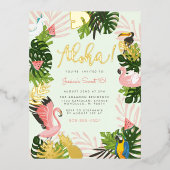 Groen | Tropisch goud in Aloha Hawaii Folie Uitnodiging Briefkaart (Voorkant)
